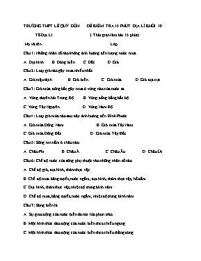 Đề kiểm tra 15p Địa lí lớp 10 - Trường THPT Lê Quý Đôn